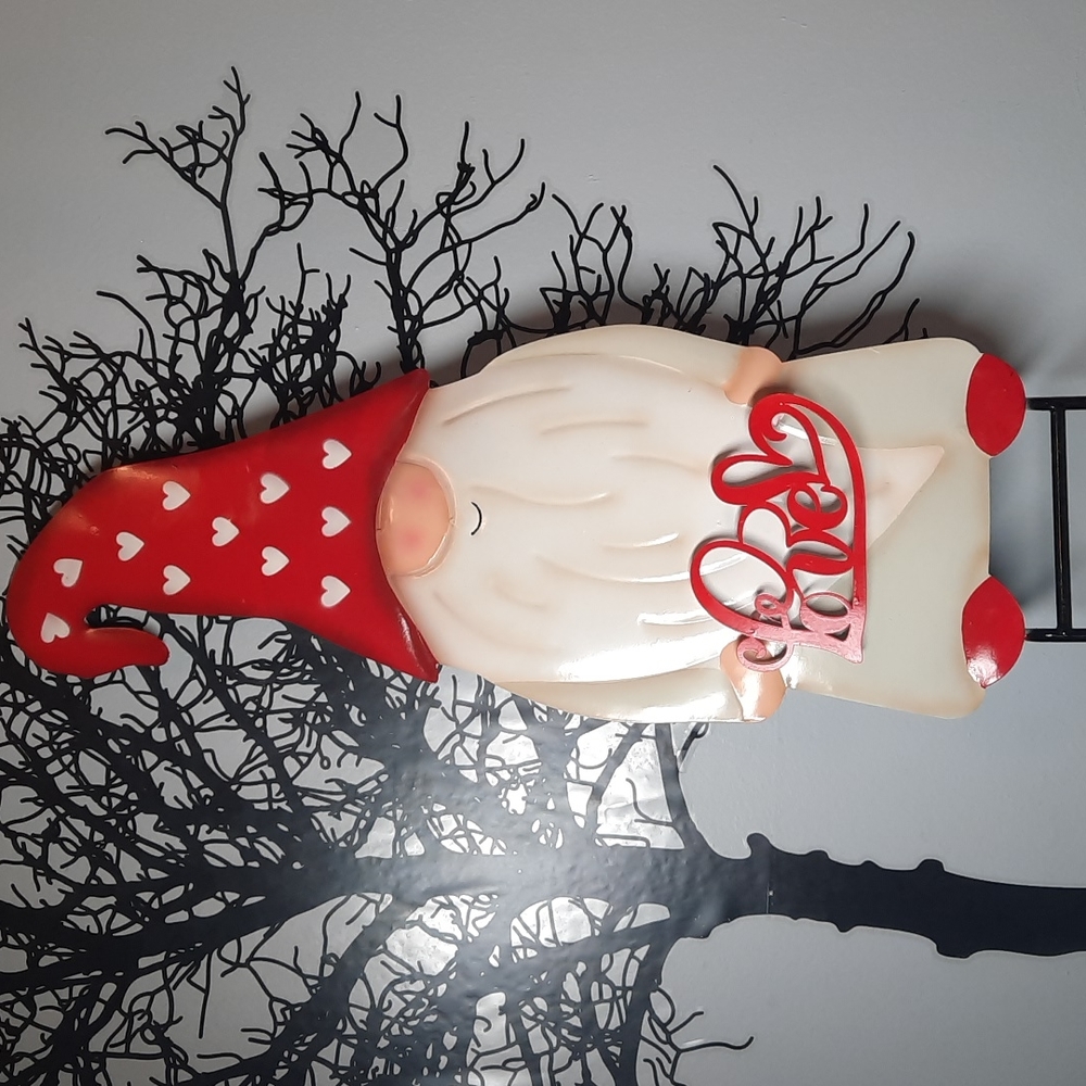 Gnome Metal Yard Lawn Garden Art Stake Handmade Hand Painted Love Valentine Love
